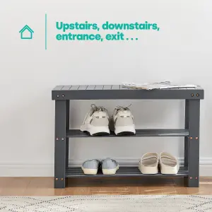 LIVIVO Grey Bamboo Shoe Rack - 3 Shelves, Large Storage Capacity, Durable Wooden Shoe Stand & Organiser