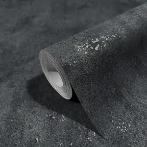 Galerie Urban Textures Metallic Black Plain Concrete Texture Wallpaper Roll