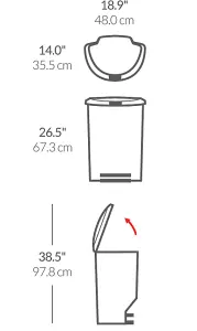 simplehuman 50L Semi-Round Kitchen Pedal Bin with Lid Lock, Silent Soft Close Lid, Strong Steel Pedal, White Plastic