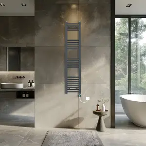 Rinse Bathrooms 800W Electric Thermostatic Heated Towel Rail Bathroom Radiators Straight with Timer - Anthracite - 1400x300mm