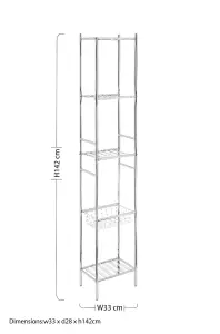 Interiors By Premier Durable 5 Tier Chrome Shelf Unit With Basket, Sturdy Standing Shelves For Livingroom, Spacious Shelf Unit