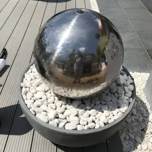 Primrose Eclipse Sphere Stainless Steel Water Feature with Lights H76cm