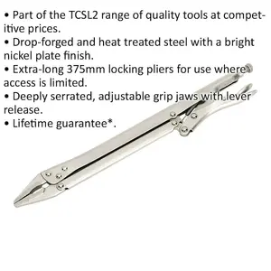 375mm Extra-Long Locking Pliers - Drop Forged Steel - Deeply Serrated Jaws