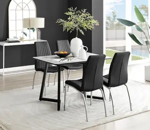 Furniturebox UK Carson White Marble Effect Dining Table & 4 Black Isco Chairs