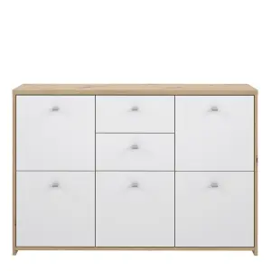 Best Chest Storage Cabinet with 2 Drawers and 5 Doors in Artisan Oak/White