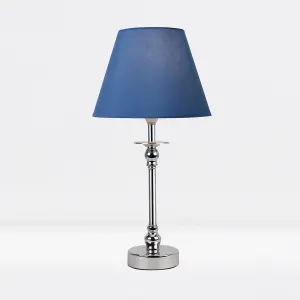 First Choice Lighting Prior - Chrome Blue Table Lamp With Shade