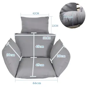 Grey Soft Fluffy Cotton Filled Outdoor Egg Hanging Chair Cushion with Headrest and Armrests