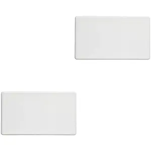 2 PACK Double SCREWLESS MATT WHITE Blanking Plate Round Edged Wall Hole Cover