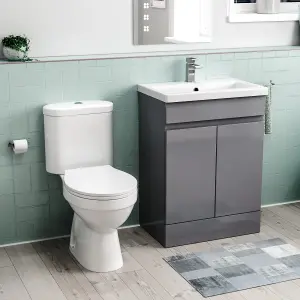 Nes Home Flat Pack 600mm Steel Grey Basin Vanity & Close Coupled Toilet Set