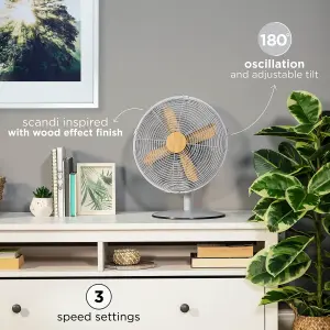 Russell Hobbs Scandi Desk Fan 12 Inch Grey and Wood Effect RHMDF1201WDG