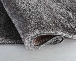 Modern Soft Plain Shimmer Shaggy Area Rugs Silver 80x150 cm