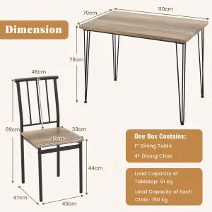 Costway 5-Piece Dining Table Set Kitchen Table 4 Chairs Set with Metal Frame