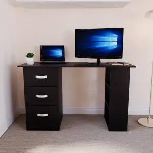 Vida Designs Mason Black Computer Desk With Shelves and 3 Drawers