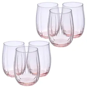 Queensway Home & Dining 380ml 6 Pcs Linka Pink Coloured Glassware Cup Tall Short Cocktail Tumblers Sets