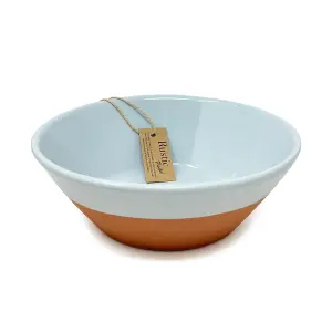 Rustic Pastel Half Dipped Terracotta Kitchen Large Bowl Duck Egg Blue (D) 23cm x (H) 8cm