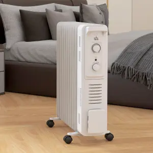 HOMCOM 11 Fin Portable Oil Filled Heater Radiator, Energy Efficient, White