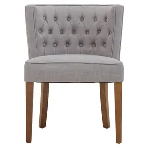 Grey Fabric Dining Table, Button Tufted Design Accent Dining Table, Back Living Room Chair with Wooden Legs