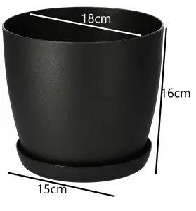 Plant Pots Flower Planter 6 Colours 8 sizes Matt Plastic Pot + Saucer Tray Deco Graphite Black Matt  18cm