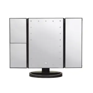 Interiors by Premier Versatile Tri Fold Black Led Table Mirror, Tri Fold Design Table Mirror, Portable Small Table Mirror