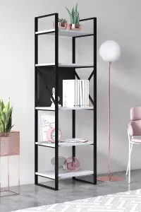 Meta Narrow Bookcase Storage Shelf with Metal Frame, 48 x 35 x 165 cm 5 Display Shelves, Bookshelf, Open Cabinet, White