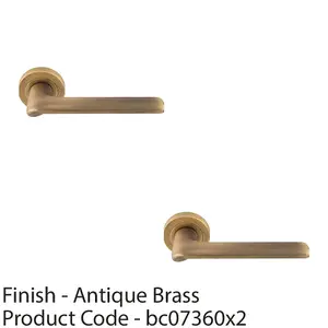 2 PACK - Contemporary Flat Door Handle Set - Antique Brass Smooth Lever on Round Rose