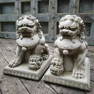 Pair of Foo Dog Stone Statues Oriental Lion Outdoor Garden Ornament Buddha Sculpture