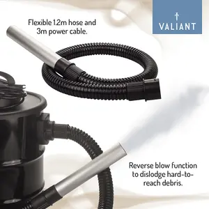 Valiant Ash Vacuum for Fireplaces, Stoves and Barbecue 1000W 20L Capacity - Black Gloss