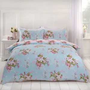 Dreamscene English Rose Duvet Cover with Pillow Case Bedding Set, Grey - Double