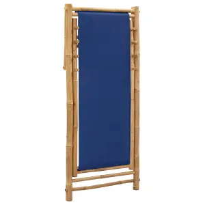 Berkfield Deck Chair Bamboo and Canvas Navy Blue