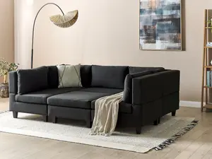 5-Seater Modular Fabric Sofa with Ottoman Black UNSTAD