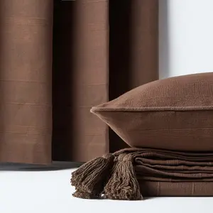 Homescapes Cotton Rajput Ribbed Chocolate Brown Curtain Pair, 66 x 72" Drop