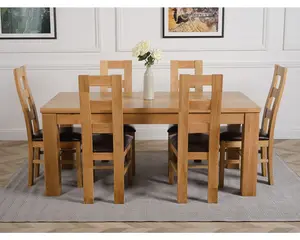 Dakota 182 x 92 cm Chunky Oak Large Dining Table and 6 Chairs Dining Set with Yale Chairs