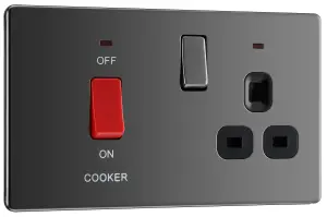 GoodHome Screwless Gloss Black Cooker switch & socket with neon