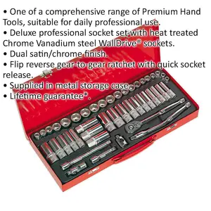 45 PACK Socket Set - 3/8" Met & Imp Square Drive - 6 Point Socket Ratchet Handle