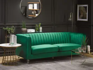 3 Seater Velvet Fabric Sofa Green ARVIKA