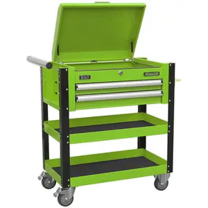 Durable Green Tool & Parts Trolley with Lockable Lid - 925 x 440 x 900mm