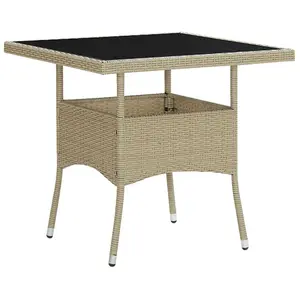 Berkfield Outdoor Dining Table Beige Poly Rattan and Glass