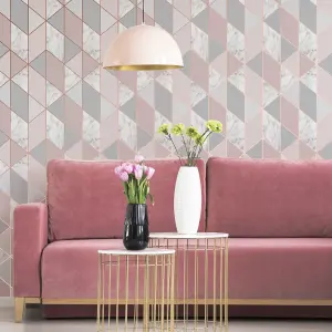 Sublime Marble Pink Metallic effect Geometric Smooth Wallpaper