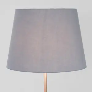 ValueLights Modern Copper Metal Standard Floor Lamp With Grey Tapered Shade - Includes 6w LED Bulb 3000K Warm White