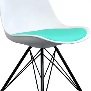 Soho White and Aqua Blue Plastic Dining Chair with Black Metal Legs