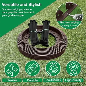 Flexible Brown  Garden Edging Border 10m Complete with 20 Securing Pegs Perfect Flower Beds Lawns and Pavement Design 40mm High