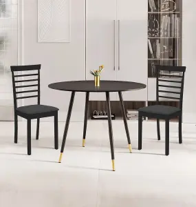 Hallowood Furniture Finley Small Round Dining Table in Black Finish with 2 Black Wooden Chairs