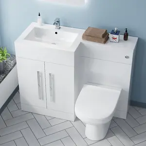 Nes Home 1100mm Left Hand Basin White Vanity Cabinet and WC BTW Toilet Aubery