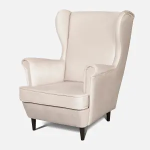 Leo Velour Armchair Elegant Accent Upholstered Loungechair - Beige