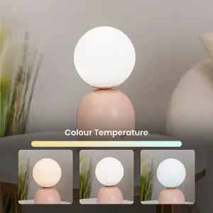 ValueLights Marlow Rechargeable Touch Button Table Lamp with Opal Globe Lampshade - Blush Pink