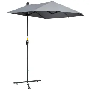 Outsunny 2m Half Garden Parasol Market Umbrella Crank Handle, Base Dark Grey