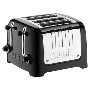 Dualit 4 Slice Toaster & 1.5 Litre Kettle High Gloss LITE Breakfast Set, Black