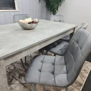 Dining Table Set Of 6, Grey Kitchen Dining Table and 6 Grey Tufted Velvet Chairs