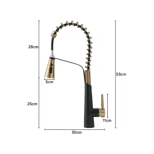 Kitchen Faucet with Pull Down Sprayer 3 Spray Modes Kitchen Tap in Black and Gold