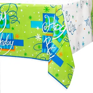 Unique Party Industries Bright Plastic Birthday Party Table Cover Green/White/Blue (One Size)